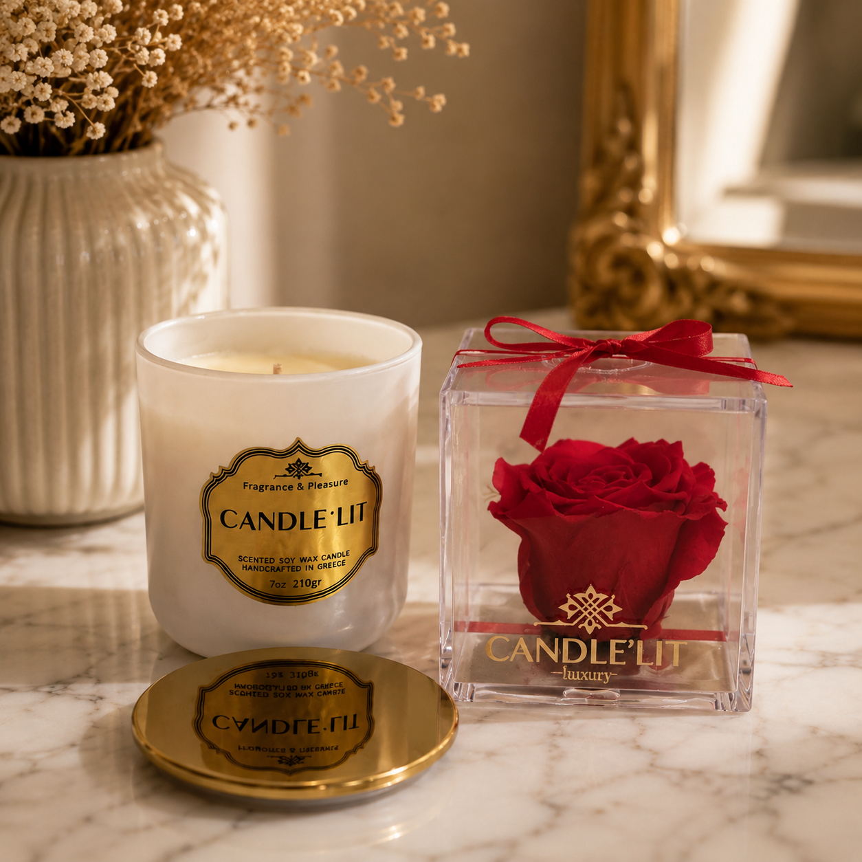 Scented Candle & Forever Red Rose