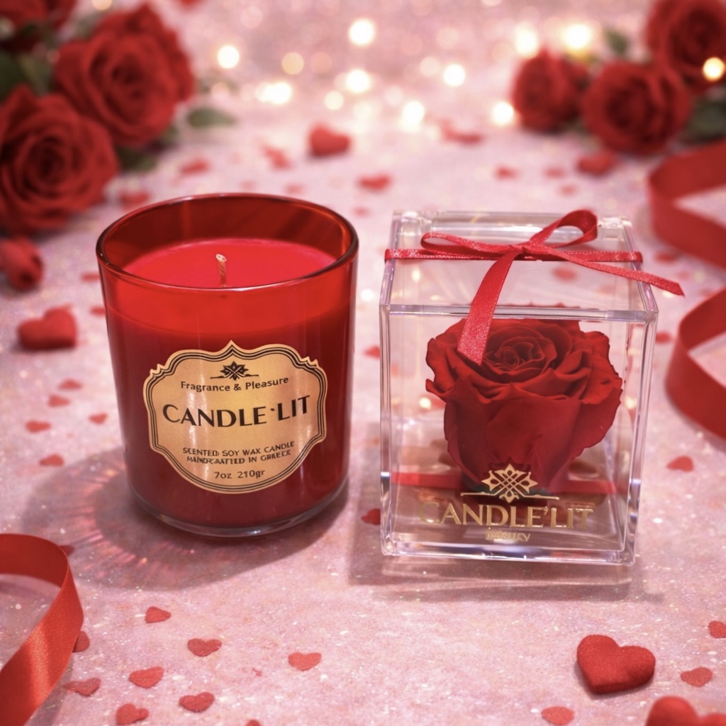 Forever Red Rose & Candle Red Passion